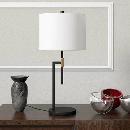 HUDSON&CANAL 25 in. Nico Tall Table Lamp with Fabric Shade in Matte Black & Brass TL1467